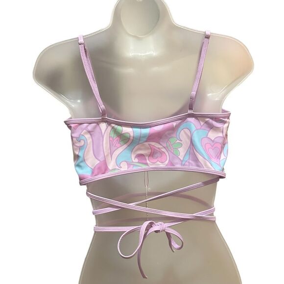 NWT Dollskill Y2K Heart Pink Peep Hole Wrap Around Halter Cropped Top Tank Shirt - Picture 3 of 3